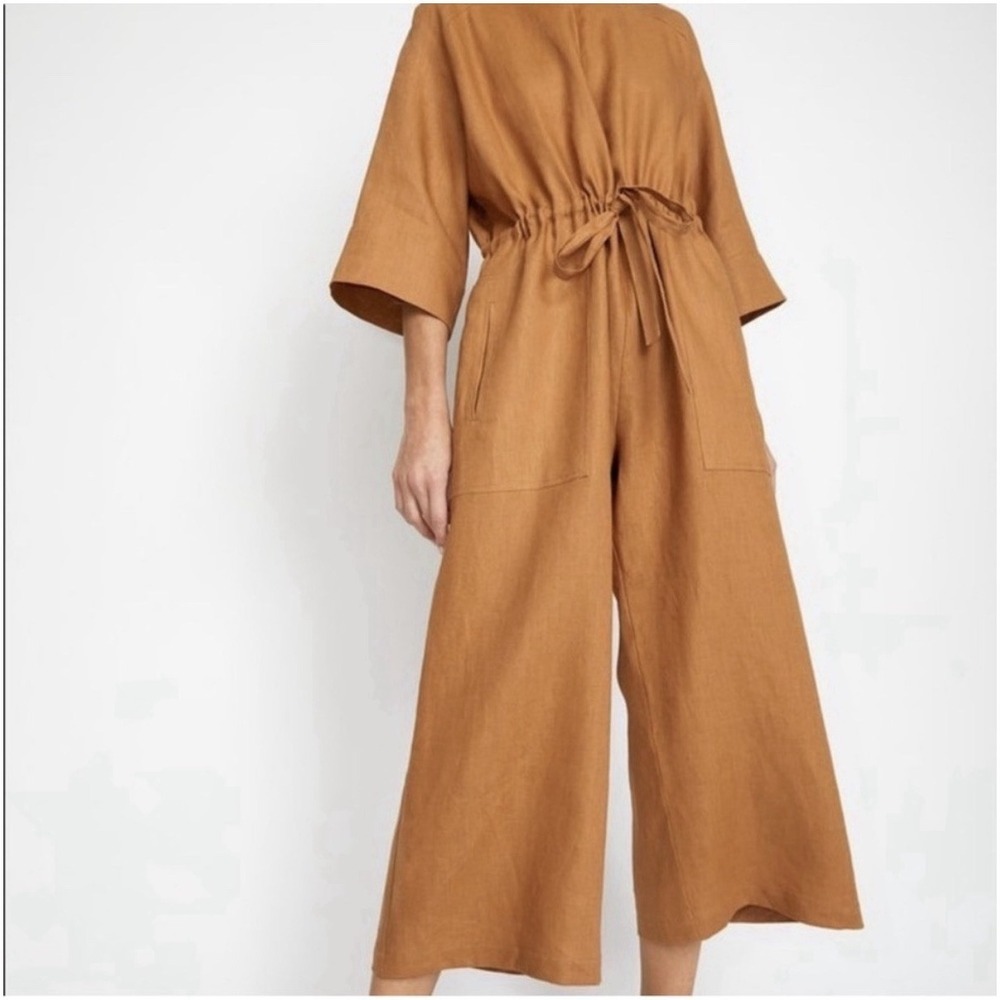 No‎ 6 Store Ida Jumpsuit Linen One Piece Cinch Waist Camel Wide Leg Size 0